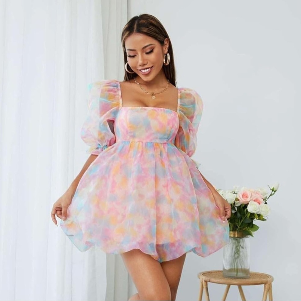 Sunloudy Womens Mini Dress - Sheer Rainbow - Cotton Candy